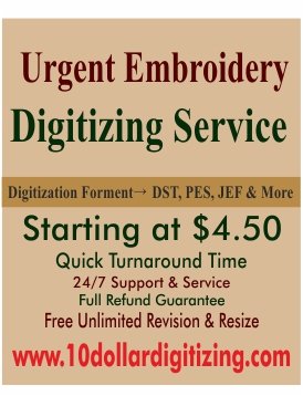Urgent Machine Embroidery Custom Digitizing | Fast PES DST Service