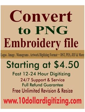 Convert to Png Embroidery file | Logo and Image Digitizing