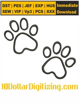Paw-Outline-Embroidery-Design,-Paw-Print-Embroidery-Pattern,-Animal-Paw-Embroidery-Files-Instant-Download