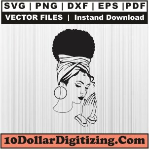 Black-Woman-Praying-Png-High-Resolution,-Afro-Girl-Vector,-Afro-Women-Svg-Cut-File-For-Cricut-Silhouette-Printable-Files