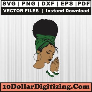 Black-Woman-Praying-Png-Transparent,-Afro-Girl-Vector,-African-American-Svg-Cut-File-For-Cricut-Silhouette-Printable-Files