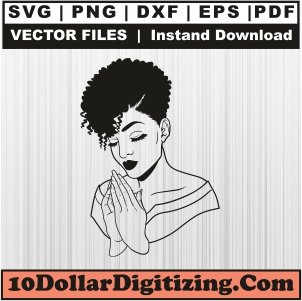 Black-Woman-Praying-Vector,-Woman-Prayer-Png,-Afro-Girl-Svg-Cut-File-For-Cricut-Silhouette-Printable-Files