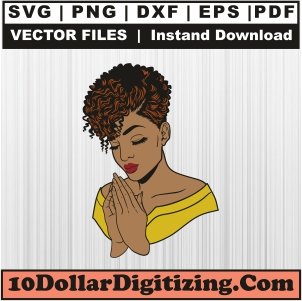 Black-Woman-Praying-Png,-Afro-Girl-Vector,-Women-Pray-Svg-Cut-File-For-Cricut-Silhouette-Printable-Files