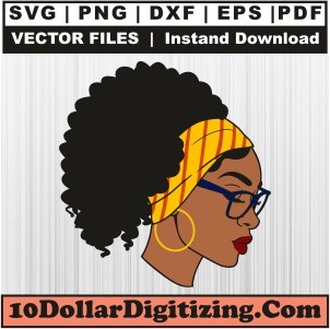 Afro-Woman-Face-Wearing-Glasses-Vector,-Afro-Girl-Png-Svg-Cut-File-For-Cricut-Silhouette-Printable-Files