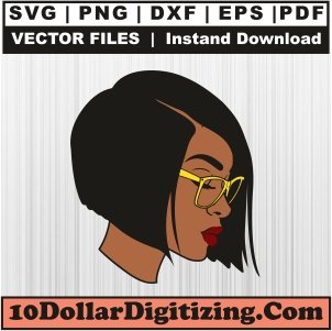 Afro-Woman-Face-Wearing-Glasses-Png,-Black-Girl-Vector,-Afro-Girl-Svg-Cut-File-For-Cricut-Silhouette-Printable-Files
