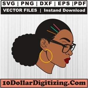 Afro-Woman-with-Glasses-Vector,-Afro-Girl-Png,-Bald-Woman-Svg-Cut-File-For-Cricut-Silhouette-Printable-Files