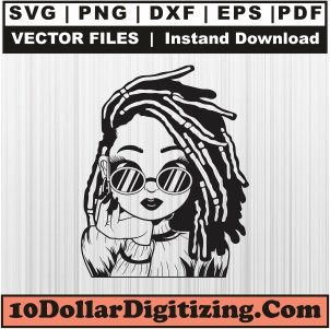Afro-Cute-Girl-Png-Download,-Girl-Big-Eyes-Glasses-Braids-Vector-Svg-Cut-File-For-Cricut-Silhouette-Printable-Files