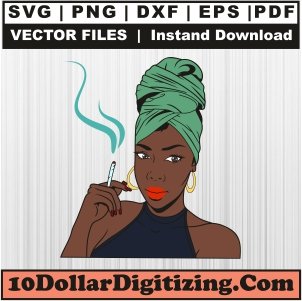 Afro-Woman-Smoking-Svg-Download,-Afro-Girl-Png-Vector,-African-American-Svg-Cut-File-For-Cricut-Silhouette-Printable-Files