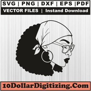 Afro-Woman-Png-Download,-Black-Girl-Vector,-Afro-Wearing-Glasses-Svg-Cut-File-For-Cricut-Silhouette-Printable-Files