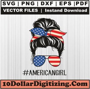 American-Girl-Svg,-Messy-Bun-USA-Flag-Png-Vector,-4th-of-July-Svg-Cut-File-For-Cricut-Silhouette-Printable-Files