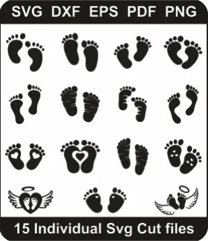 Baby-Footprint-Svg-Pack,-Baby-Foot-Png-Bundle,-Baby-Paw-Svg-Cut-File-For-Cricut-Silhouette-Printable-Files