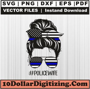 Police-Wife-Messy-Bun-Png,-Back-The-Blue-Vector,-USA-Blue-Flag-Svg-Cut-File-For-Cricut-Silhouette-Printable-Files