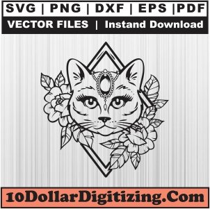 Baho-Cat-Svg,-Cat-Face-Png-Vector,-Cat-With-Floral-Svg-Cut-File-For-Cricut-Silhouette-Printable-Files