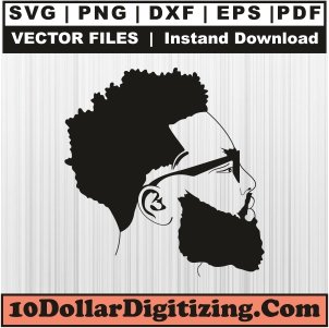 Beard-Black-Afro-Man-Glasses-Png,-Black-Man-Vector,-African-Boy-Svg-Cut-File-For-Cricut-Silhouette-Printable-Files