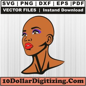 Beautiful-Bald-Black-Woman-Vector,-Black-Girl-Png,-African-Girl-Svg-Cut-File-For-Cricut-Silhouette-Printable-Files