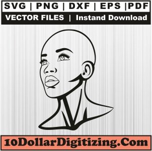Bald-Black-Woman-Png-Transparent,-Afro-Gril-Vector,-Bald-Black-Girl-Svg-Cut-File-For-Cricut-Silhouette-Printable-Files