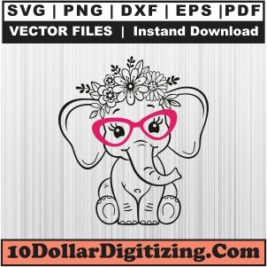 Boho-Elephant-Glasses-Svg,-Floral-Elephant-Png-Vector,-Animal-Svg-Cut-File-For-Cricut-Silhouette-Printable-Files