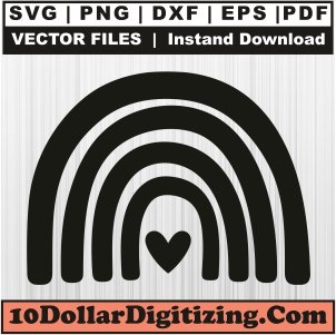 Boho-Rainbow-Heart-Black-Vector,-Rainbow-Png,-Rainbow-Line-Svg-Cut-File-For-Cricut-Silhouette-Printable-Files
