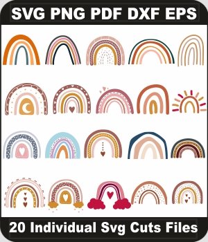 Boho-Rainbow-Svg-Bundle,-Rainbow-Png-Pack,-Rainbow-Dot-Svg-Cut-File-For-Cricut-Silhouette-Printable-Files