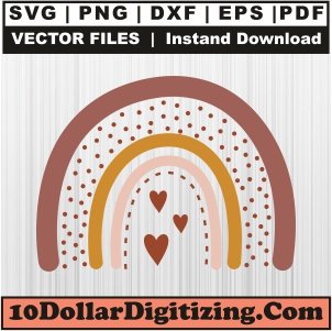 Boho-Rainbow-Three-Heart-And-Dot-High-Resolution,-Rainbow-Png-Vector-Svg-Cut-File-For-Cricut-Silhouette-Printable-Files