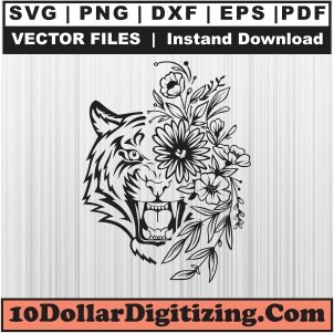 Boho-Tiger-Svg,-Half-Tiger-Face-Png-Vector,-Tiger-Flower-Svg-Cut-File-For-Cricut-Silhouette-Printable-Files