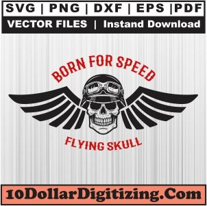 Born-For-Speed-Flying-Skull-Svg,-Ride-or-Die-Png-Vector,-Human-Skull-Svg-Cut-File-For-Cricut-Silhouette-Printable-Files