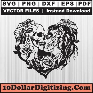 Couple-Skeleton-Halloween-Svg,-Skull-Rose-Png-Vector,-Kissing-Skull-Svg-Cut-File-For-Cricut-Silhouette-Printable-Files