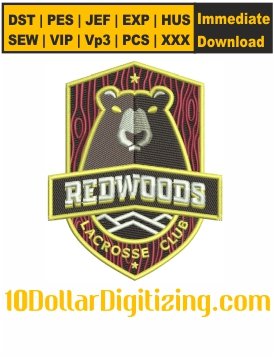 California-Redwoods-Lacrosse-Embroidery-Design,-Field-Lacrosse-Team-Logo-Machine-Embroidery-File-Download