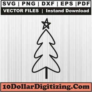 Christmas-Tree-Vector,-Christmas-Tree-Outline-Png,-Christmas-Day-Svg-Cut-File-For-Cricut-Silhouette-Printable-Files