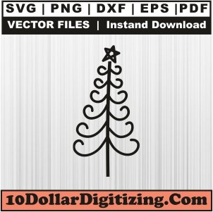 Swirly-Christmas-Tree-Png-Transparent,-Christmas-Vector,-Christmas-Tree-Svg-Cut-File-For-Cricut-Silhouette-Printable-Files