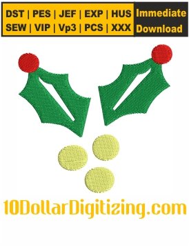 Christmas-Holly-Embroidery-Designs,-Holly-Leaves-Embroidery-Patterns,-Holly-Berries-Embroidery-File-Download