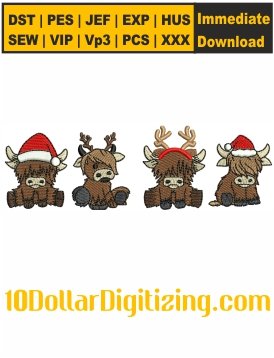 Christmas-Highland-Embroidery-Files,-Highland-Santa-Hat-Embroidery-Patterns,-Christmas-Embroidery-Machine-Files-Downloads