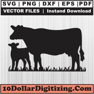 Cow-and-Calf-Png,-Cow-Vector,-Cow-with-Calf-Svg-Cut-File-For-Cricut-Silhouette-Printable-Files