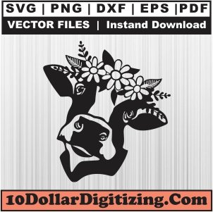 Cow-Floral-Wreath-Svg,-Cow-with-Flower-Png-Vector,-Cow-Head-Svg-Cut-File-For-Cricut-Silhouette-Printable-Files