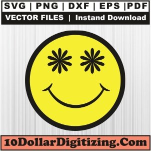 Cute-Smiley-Face-with-Flower-Eyes-Svg,-Simle-Face-Png,-Smiley-Face-Vector,-Emoji-Face-Svg-Cut-File-For-Cricut-Silhouette-Printable-Files
