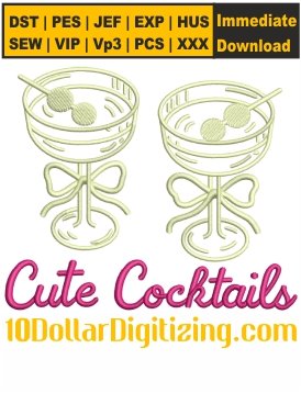 Cute-Cocktail-Embroidery-Design,-Summer-Drinks-Embroidery-Pattern,-Cocktail-Glasses-Embroidery-File,-Cocktail-Drink-Embroidery-Files-Instant-Download