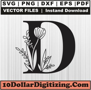 Floral-Letter-D-Svg,-Alphabet-Font-Png-Vector,-Flower-Letter-Svg-Cut-File-For-Cricut-Silhouette-Printable-Files