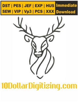 Buck-Deer-Head-Embroidery-Design,-Deer-Embroidery-Pattern,-Deer-Animal-Embroidery-Files-Instant-Download