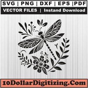 Dragonfly-Flowers-Svg,-Dragonfly-Png-Vector,-Floral-Svg-Cut-File-For-Cricut-Silhouette-Printable-Files