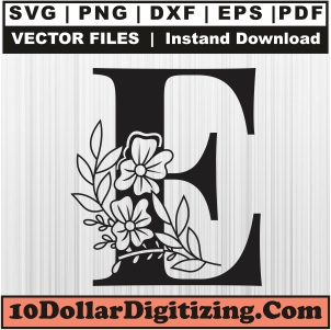 Floral-Letter-E-Svg,-Alphabet-Font-Png-Vector,-Flower-Letter-Svg-Cut-File-For-Cricut-Silhouette-Printable-Files