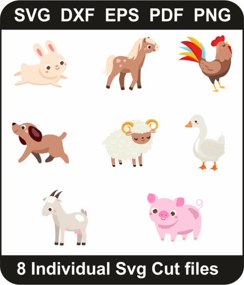 Farm-Animals-Svg-Pack,-Animals-Png-Vector-Bundle,-Baby-Farm-Animal--Svg-Cut-File-For-Cricut-Silhouette-Printable-Files