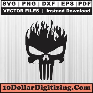 Fire-Skull-Png,-Flaming-Skull-Vector,-Human-Skull-Svg-Cut-File-For-Cricut-Silhouette-Printable-Files