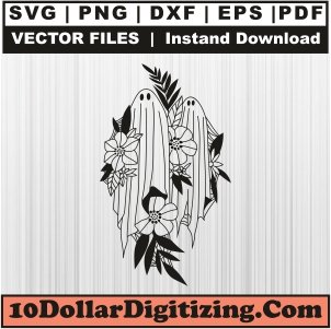 Floral-Ghost-Png,-Spooky-Ghost-Vector,-Ghost-Flower-Svg-Cut-File-For-Cricut-Silhouette-Printable-Files