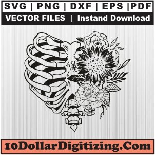 Floral-Rib-Cage-Svg,-Skeleton-Rib-Png-Vector,-Ribs-Svg-Cut-File-For-Cricut-Silhouette-Printable-Files