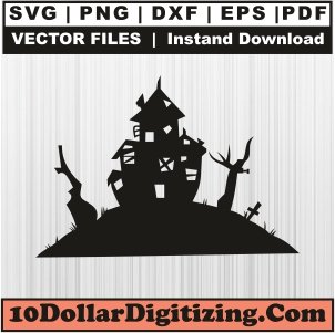 Haunted-House-Tree-Png,-Halloween-Vector,-Halloween-House-Svg-Cut-File-For-Cricut-Silhouette-Printable-Files