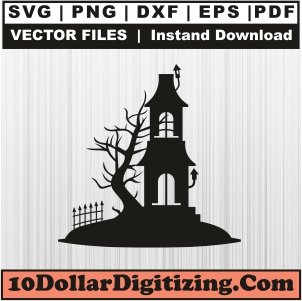 Haunted-House-Tree-Vector,-Halloween-Png,-Halloween-Haunted-House-Svg-Cut-File-For-Cricut-Silhouette-Printable-Files