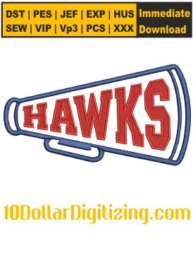 Hawks-Megaphone-Magnet-Applique-Embroidery-Design,-Hawks-Outline-Embroidery-Files-Instant-Download