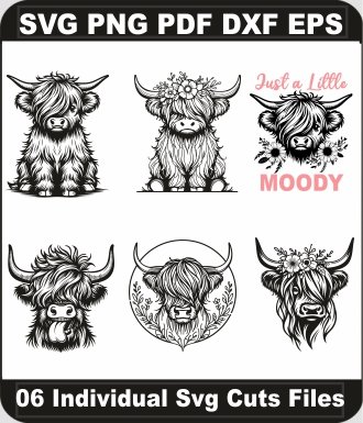 Highland-Cow-Svg-Bundle,-Cow-Png-Vector,-Highland-Cow-With-Floral-Svg-Cut-File-For-Cricut-Silhouette-Printable-Files