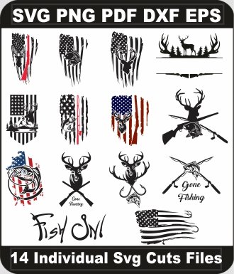 Hunting-Svg-Bundle,-Deer-and-Fish-Hunting-Png-Pack,-Hunting-Flag-Svg-Cut-File-For-Cricut-Silhouette-Printable-Files