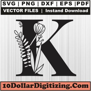 Floral-Letter-K-Svg,-Alphabet-Font-Png-Vector,-Flower-Letter-Svg-Cut-File-For-Cricut-Silhouette-Printable-Files